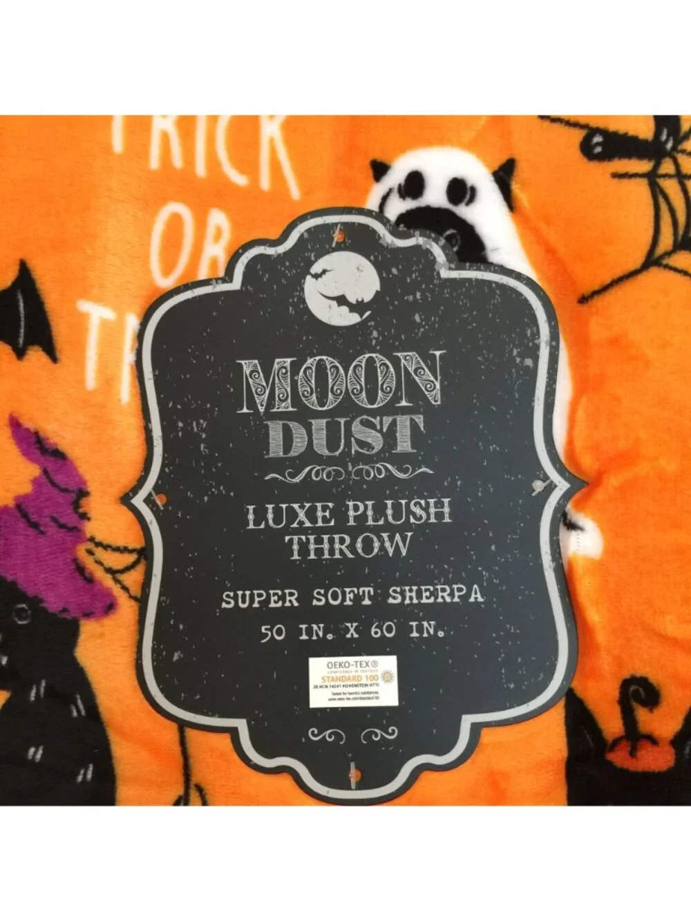 Moon Dust Halloween Black Cats in Costumes Plush Sherpa Throw Ghost Jack o Lante